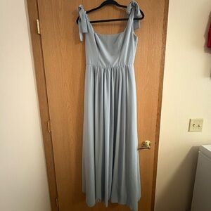 David’s Bridal Chiffon Tie Strap Tank A-Line Dress in Dusty Blue